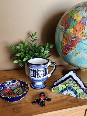 Hand-Painted Blue Ceramic Pedestal Mug - Home Art